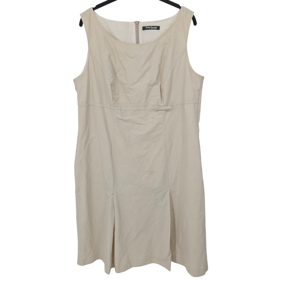 VTG Betty Barclay Sheath Dress 18 Beige Sleeveless Midi Cotton Blend Minimalist